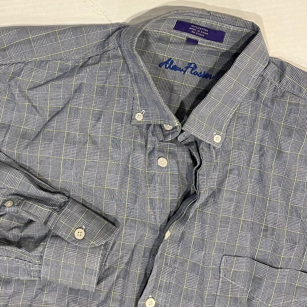 Alan Flusser Men's Cotton XL Blue Plaid Long Sleeve Button Down Shirt